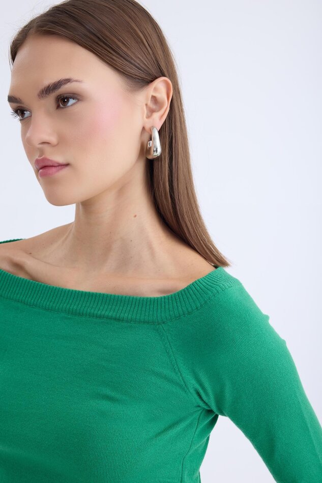 Kayık Yaka Uzun Kol Triko Bluz - 19