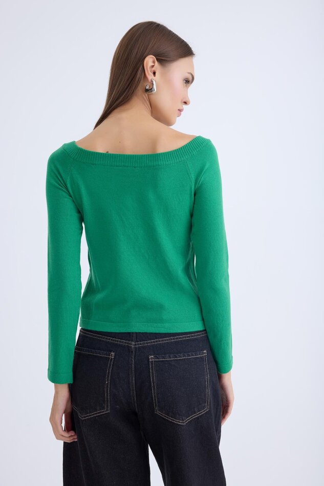 Kayık Yaka Uzun Kol Triko Bluz - 20