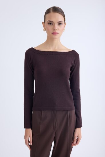 Kayık Yaka Uzun Kol Triko Bluz - 21