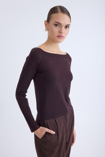 Kayık Yaka Uzun Kol Triko Bluz - 22