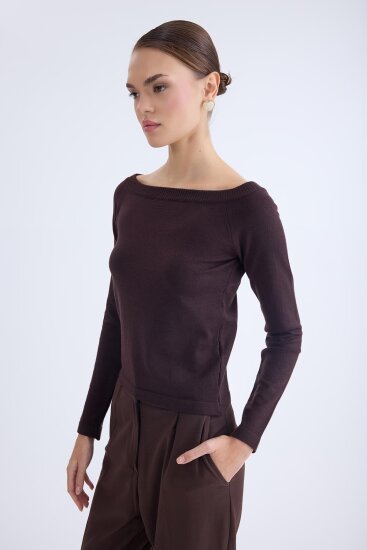 Kayık Yaka Uzun Kol Triko Bluz - 23