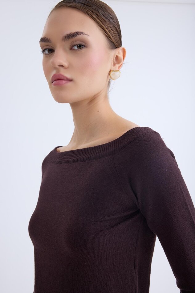 Kayık Yaka Uzun Kol Triko Bluz - 24