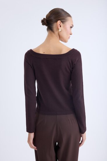Kayık Yaka Uzun Kol Triko Bluz - 25