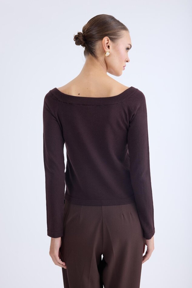 Kayık Yaka Uzun Kol Triko Bluz - 25