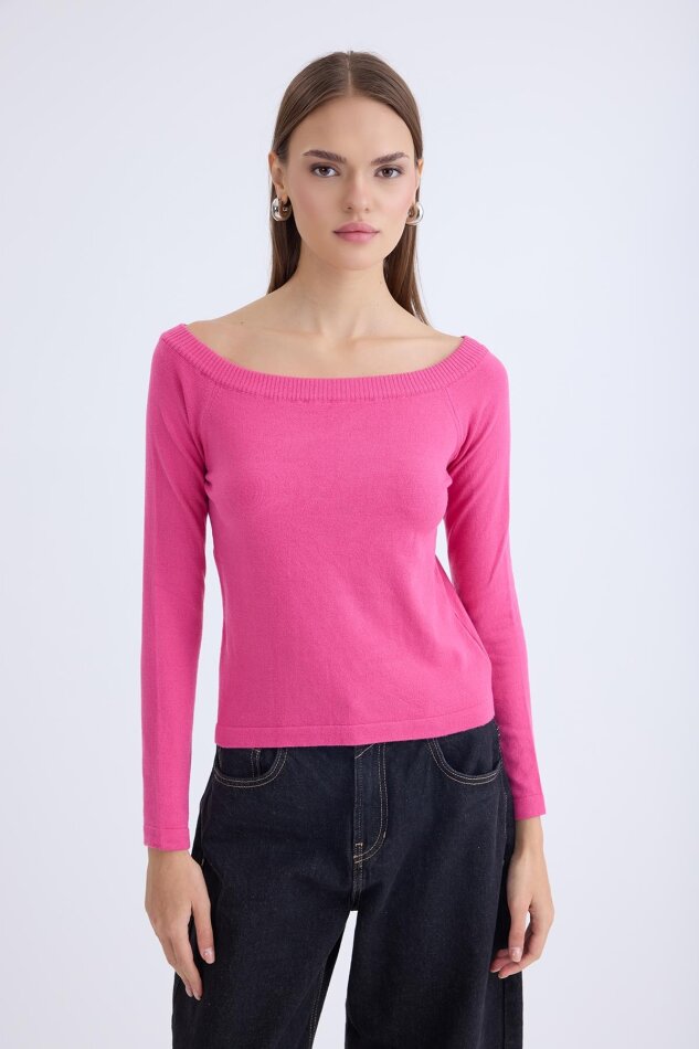 Kayık Yaka Uzun Kol Triko Bluz - 26