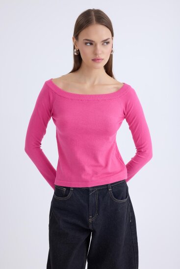 Kayık Yaka Uzun Kol Triko Bluz - 27