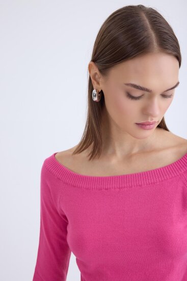 Kayık Yaka Uzun Kol Triko Bluz - 28