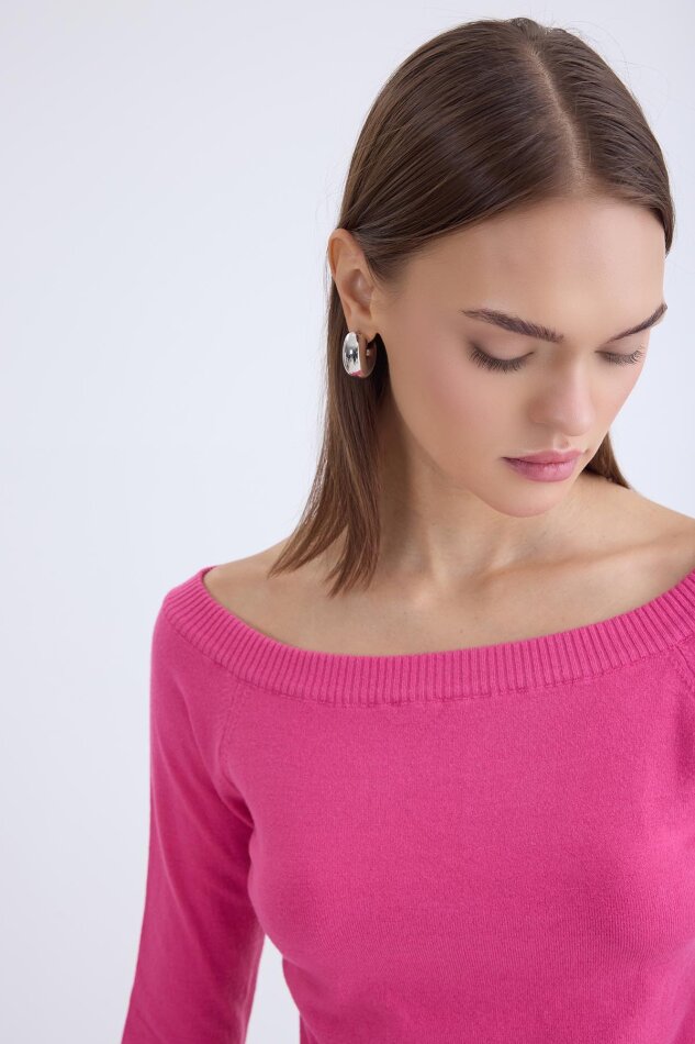 Kayık Yaka Uzun Kol Triko Bluz - 28