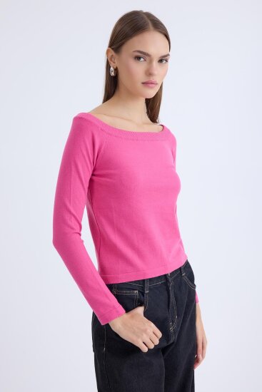 Kayık Yaka Uzun Kol Triko Bluz - 29