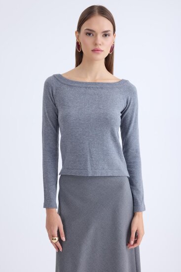 Kayık Yaka Uzun Kol Triko Bluz - 31