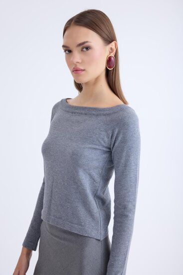 Kayık Yaka Uzun Kol Triko Bluz - 33