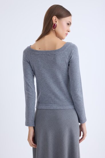 Kayık Yaka Uzun Kol Triko Bluz - 35