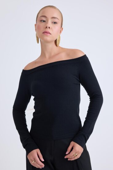 Kayık Yaka Uzun Kol Triko Bluz - 7