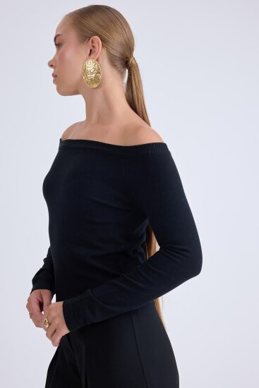 Kayık Yaka Uzun Kol Triko Bluz - 6