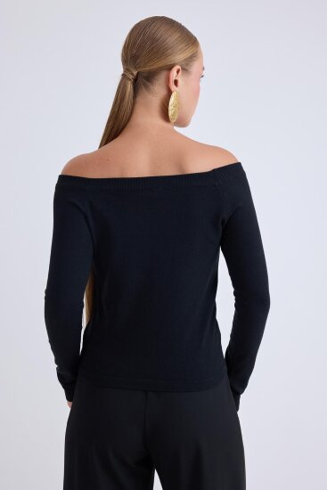 Kayık Yaka Uzun Kol Triko Bluz - 9