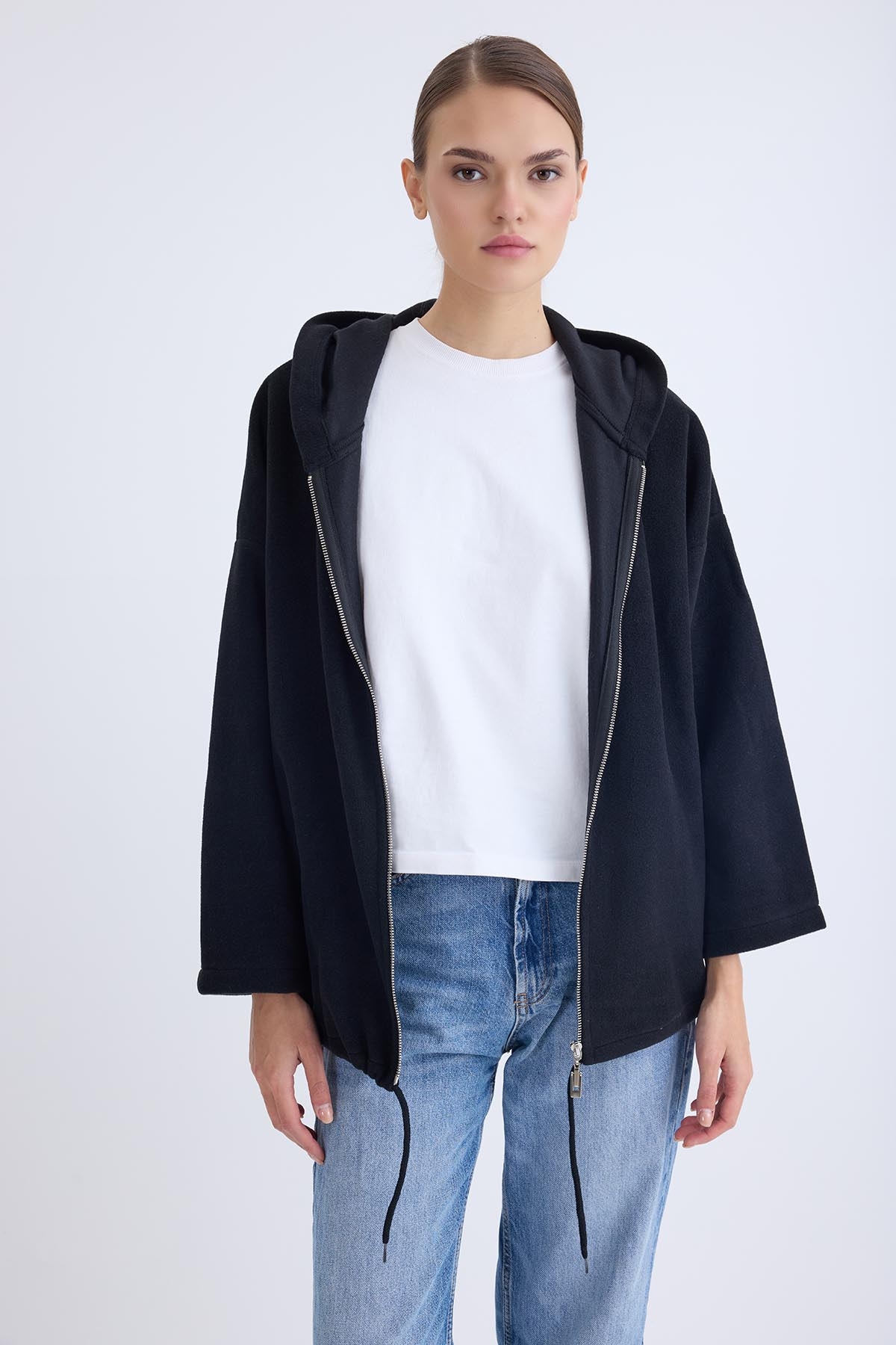 Şapkalı Arkası Uzun Ceket - Thumbnail