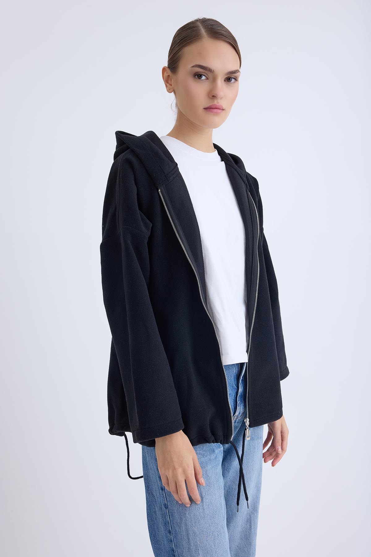 Şapkalı Arkası Uzun Ceket - Thumbnail