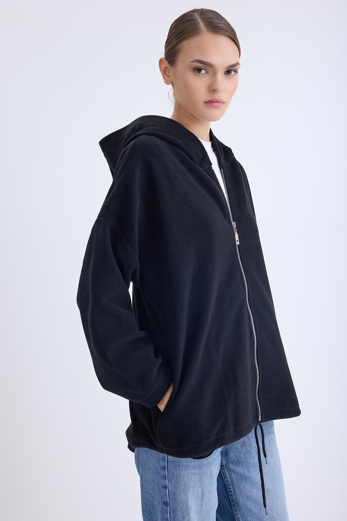 Şapkalı Arkası Uzun Ceket - Thumbnail