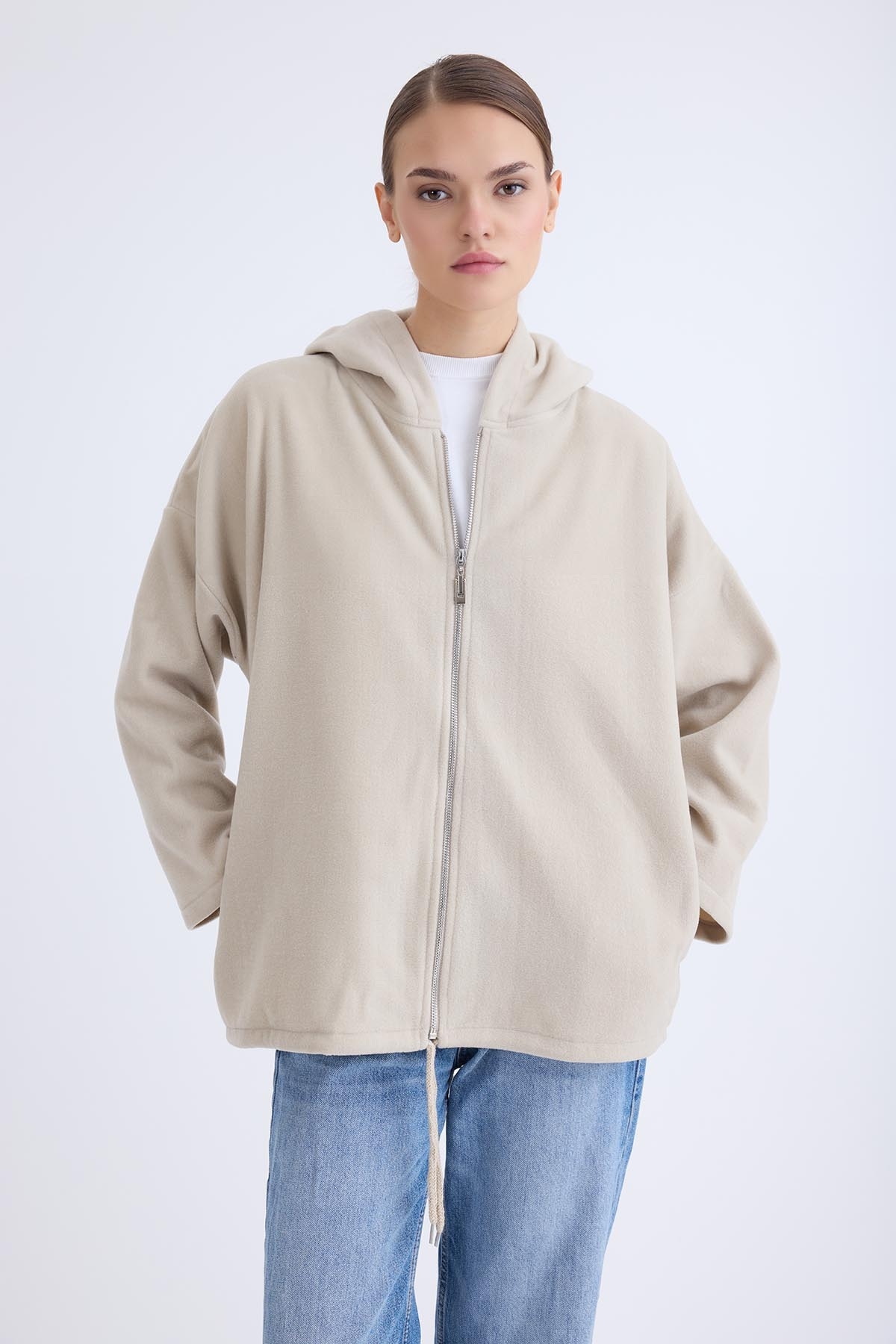 Şapkalı Arkası Uzun Ceket - Thumbnail