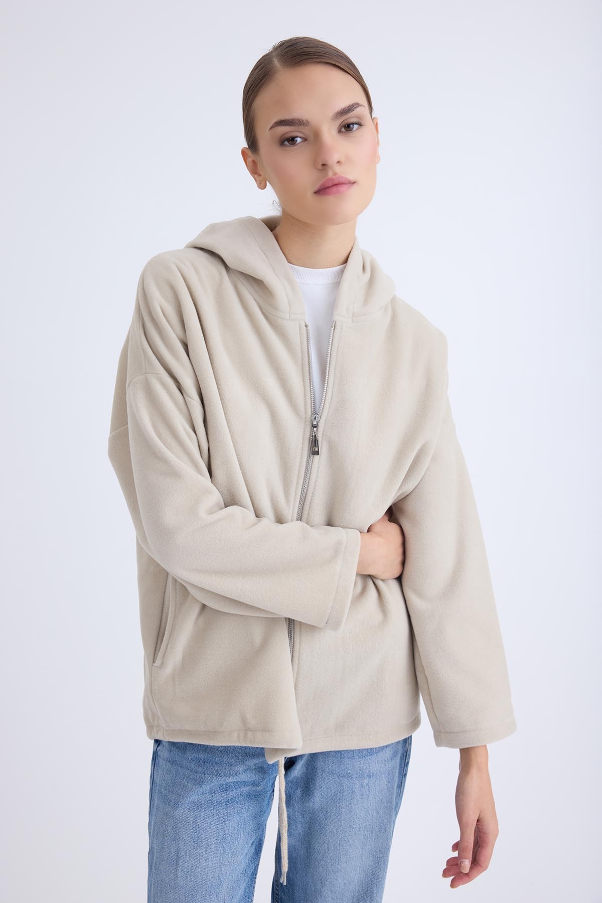 Şapkalı Arkası Uzun Ceket - Thumbnail