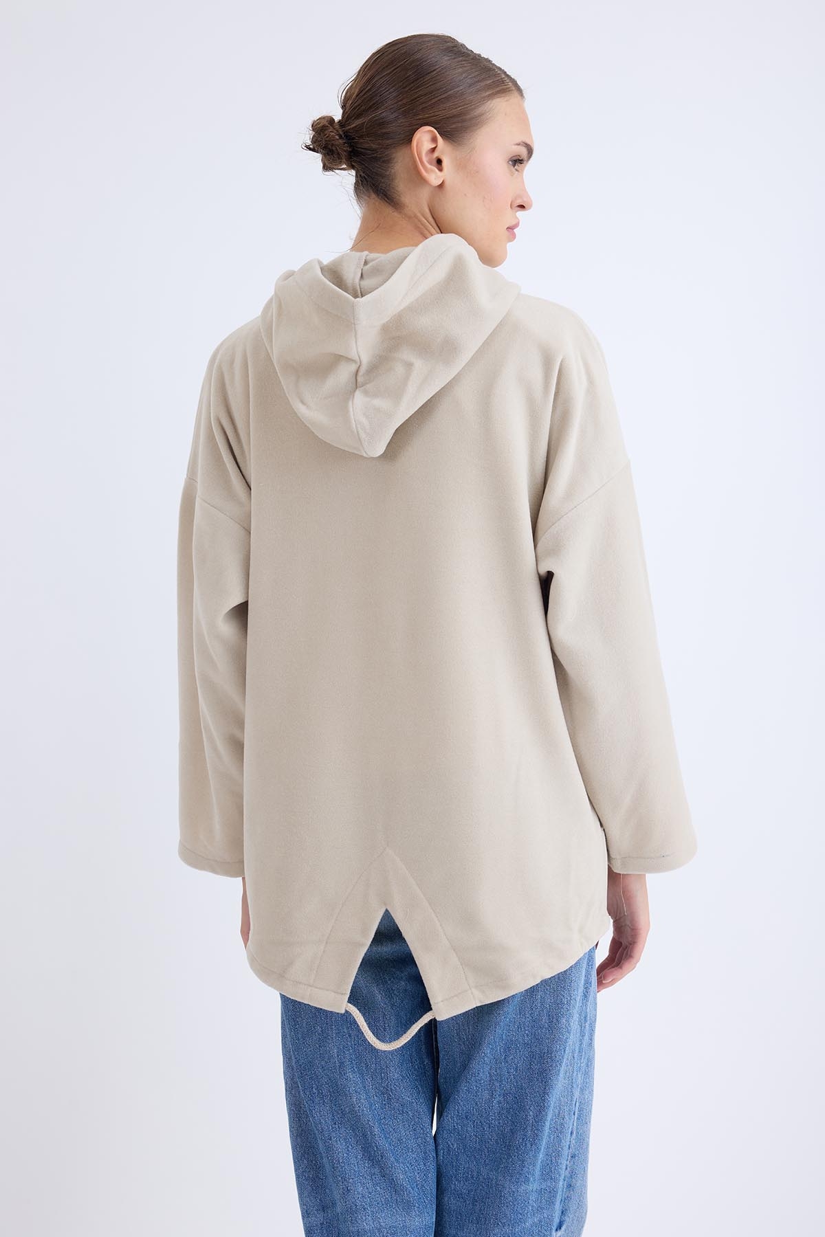 Şapkalı Arkası Uzun Ceket - Thumbnail