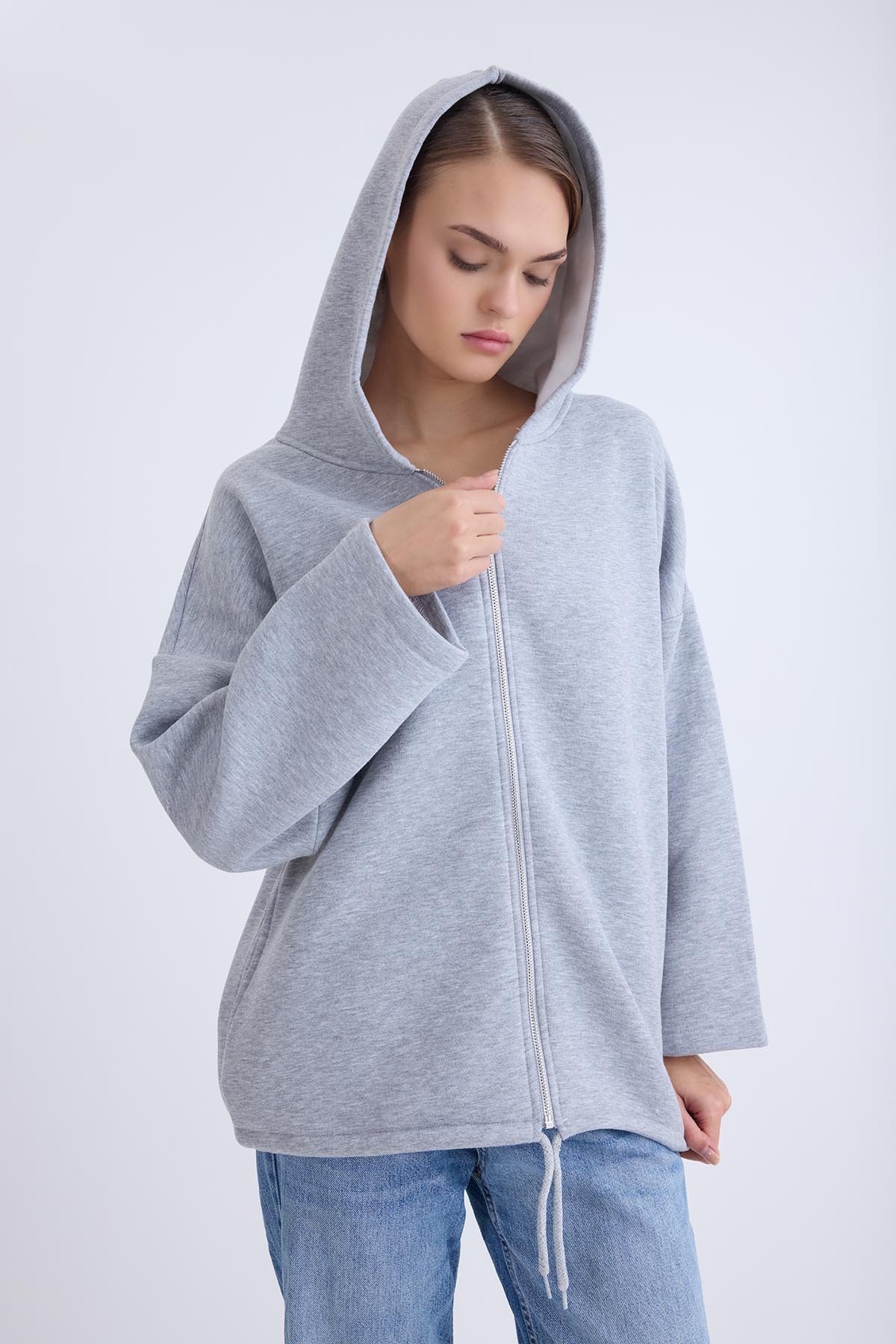 Şapkalı Arkası Uzun Ceket - Thumbnail