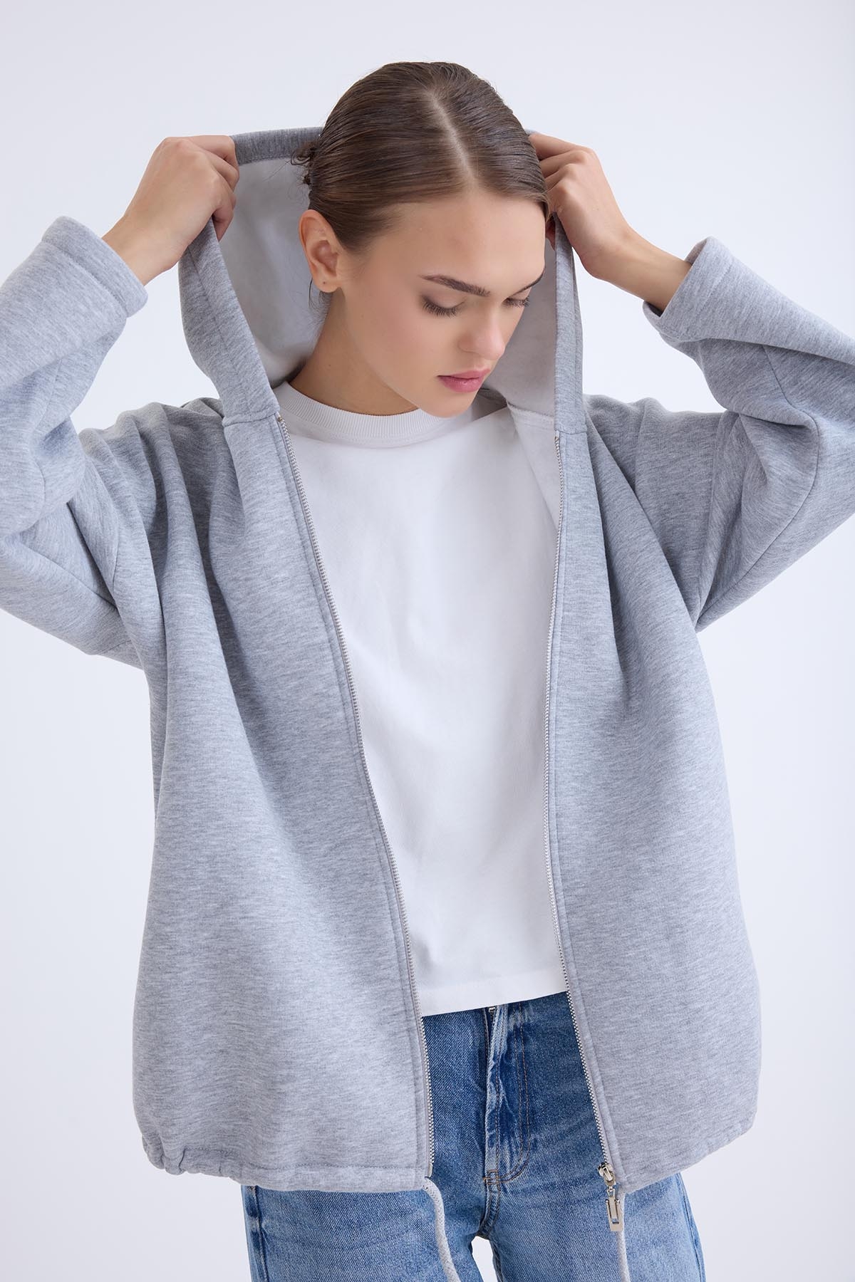 Şapkalı Arkası Uzun Ceket - Thumbnail