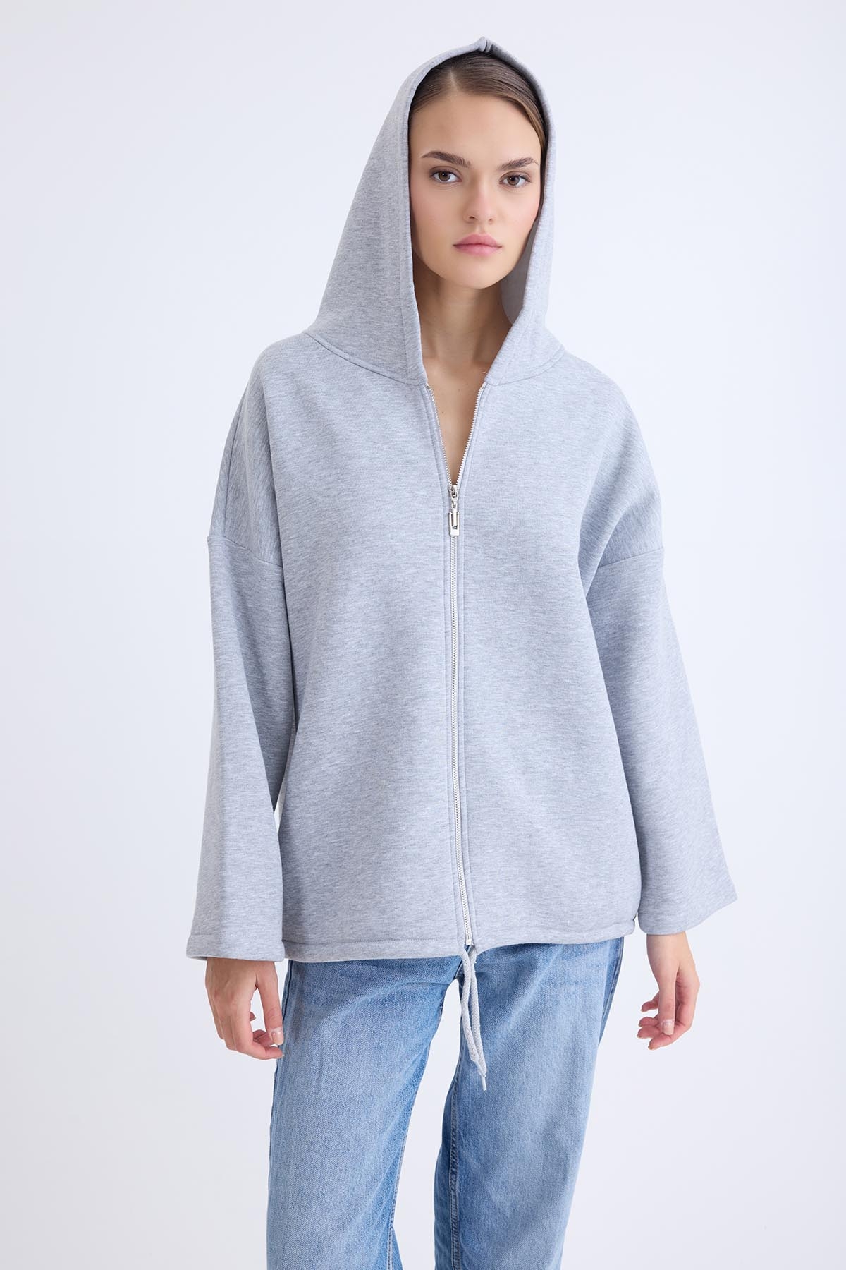 Şapkalı Arkası Uzun Ceket - Thumbnail