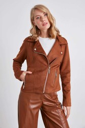 Kelebek Yaka Suni Süet Biker Ceket - 23