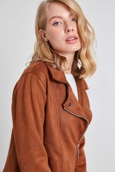 Kelebek Yaka Suni Süet Biker Ceket - 24