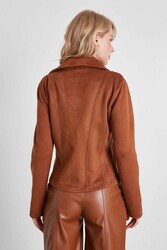 Kelebek Yaka Suni Süet Biker Ceket - 28