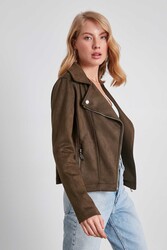 Kelebek Yaka Suni Süet Biker Ceket - 31