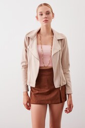 Kelebek Yaka Suni Süet Biker Ceket - 16