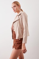 Kelebek Yaka Suni Süet Biker Ceket - 19