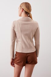 Kelebek Yaka Suni Süet Biker Ceket - 21