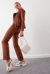 Kelebek Yaka Suni Süet Biker Ceket - 37