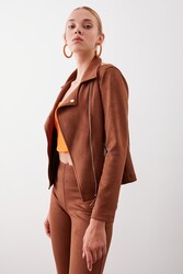 Kelebek Yaka Suni Süet Biker Ceket - 39