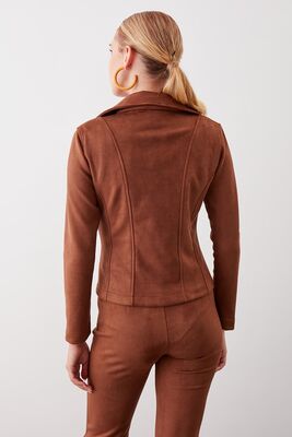 Kelebek Yaka Suni Süet Biker Ceket - 41