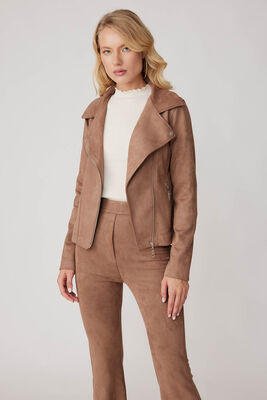 Kelebek Yaka Suni Süet Biker Ceket - Thumbnail (9)