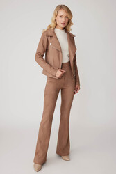 Kelebek Yaka Suni Süet Biker Ceket - 11