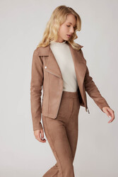 Kelebek Yaka Suni Süet Biker Ceket - 12