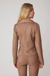 Kelebek Yaka Suni Süet Biker Ceket - 13