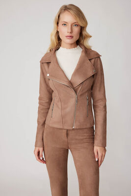 Kelebek Yaka Suni Süet Biker Ceket - Thumbnail (14)