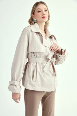 Kemerli Kısa Trençkot - Thumbnail (9)