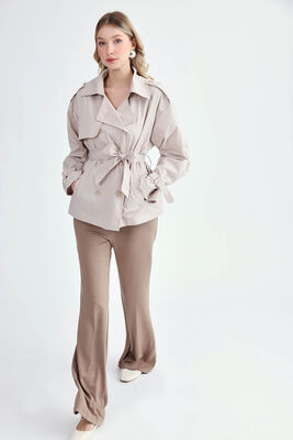 Kemerli Kısa Trençkot - Thumbnail (7)