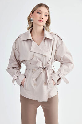 Kemerli Kısa Trençkot - Thumbnail (6)