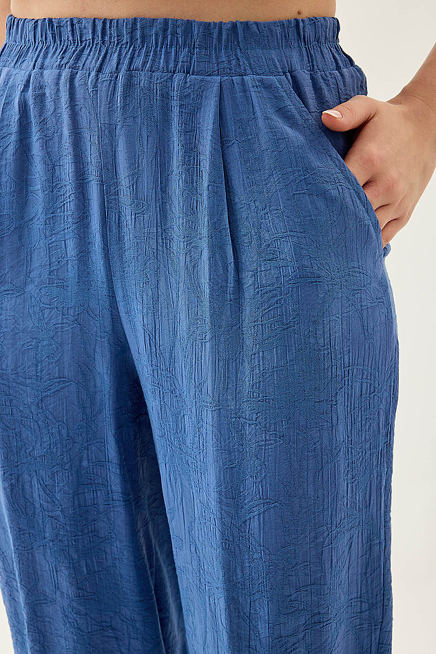 Kendinden Desenli Beli Lastikli Pileli Havuç Pantolon - 15