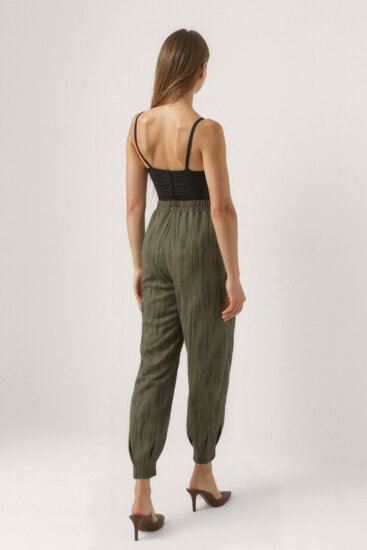 Kendinden Desenli Beli Lastikli Pileli Pantolon - 10