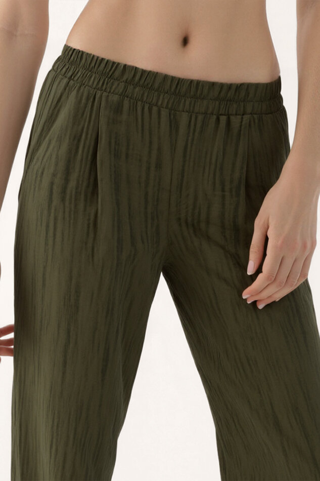 Kendinden Desenli Beli Lastikli Pileli Pantolon - 12