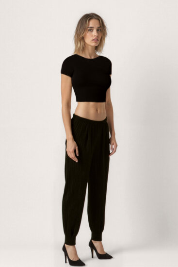 Kendinden Desenli Beli Lastikli Pileli Pantolon - 14